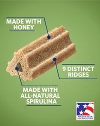 made with honey, 9 distinct ridges, made with all-natural spirulina