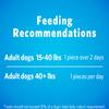 feeding recommendations, adult dogs 15 - 40 pounds, 1 piece over 2 days, adult dogs 40+ pounds, 1 piece per day