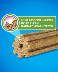 chewy porous texture helps clean hard to reach teeth