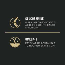 Glucosamine & EPA, an Omega-3 fatty acid, for joint health & mobility. Omega-6 fatty acids & vitamin A to nourish skin & coat.