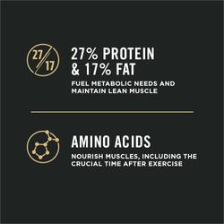 27 percent protein and 17 percent fat, amino acids