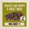 Treats for puppy and adult dogs. Two calories per piece. Real meat number one.